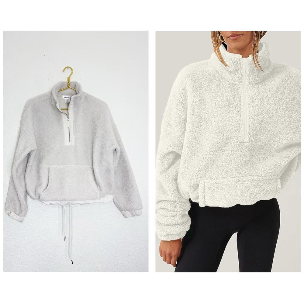 Bailey 44 Cream Sherpa Teddy Bear 1/2 Zip Jacket Size Small Oversized Pullover